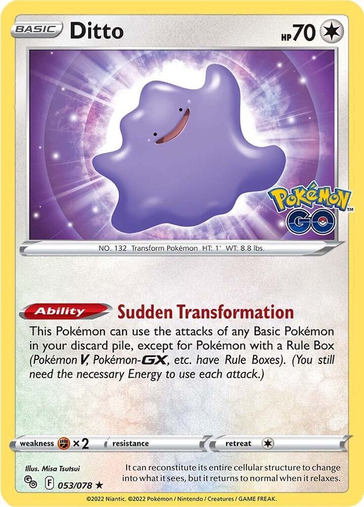 Ditto Holo Rare Pokemon GO 053/078 MP (Back)