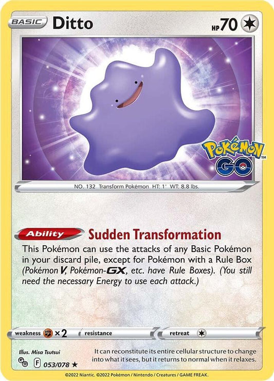 Ditto Holo Rare Pokemon GO 053/078 MP (Back)