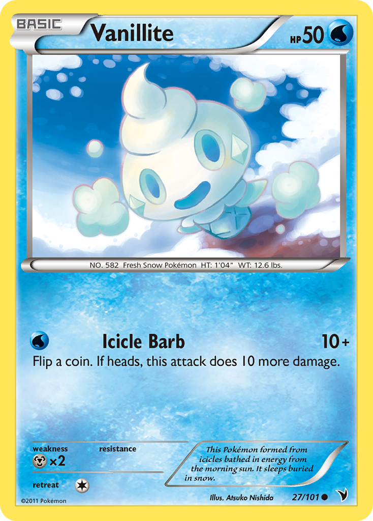 Vanillite 27/101 Pokémon Noble Victories (2011) English card — catalogue reference