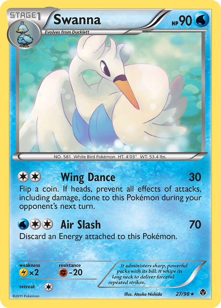 Swanna 27/98 Pokémon Emerging Powers (2011) English card — catalogue reference
