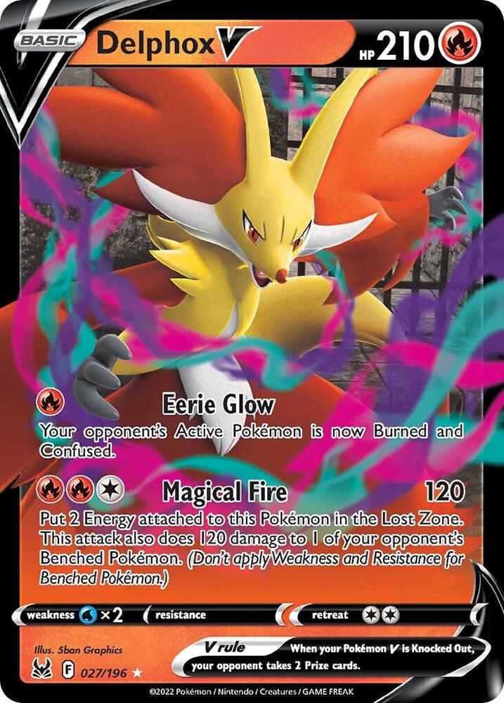 Delphox V Ultra Rare SWSH11: Lost Origin 027/196 NM (Back)