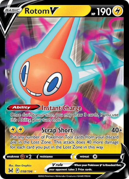 Rotom V Ultra Rare SWSH11: Lost Origin 058/196 MP (Back)
