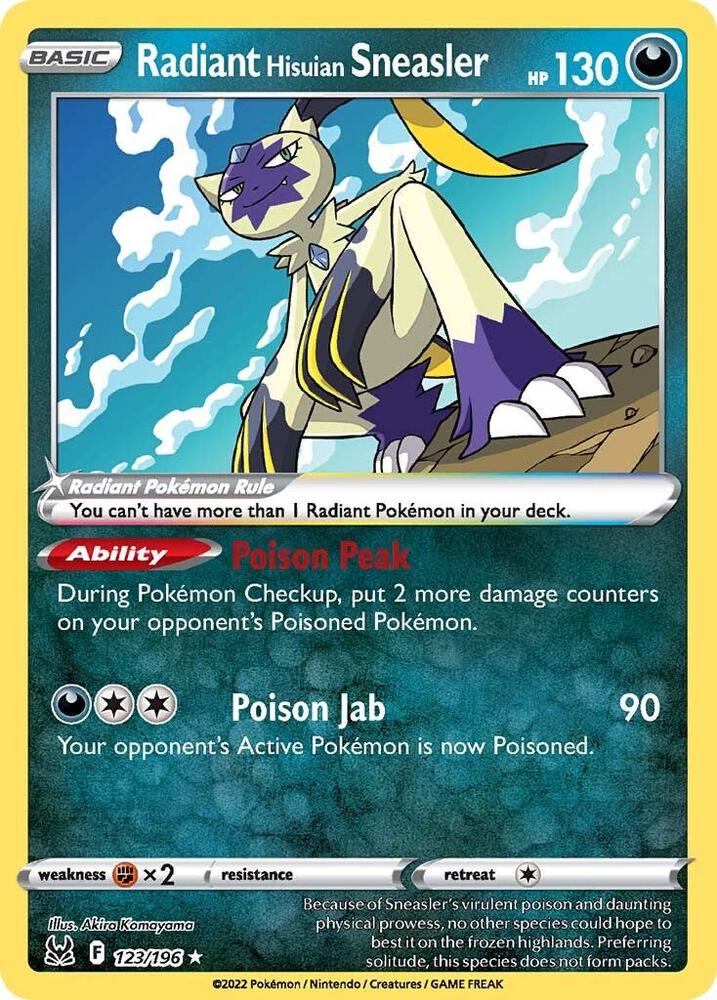 Radiant Hisuian Sneasler Radiant Rare SWSH11: Lost Origin 123/196 MP (Back)