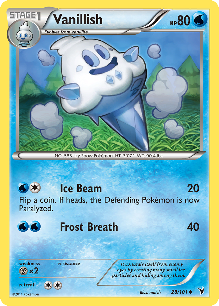 Vanillish 28/101 Pokémon Noble Victories (2011) English card — catalogue reference
