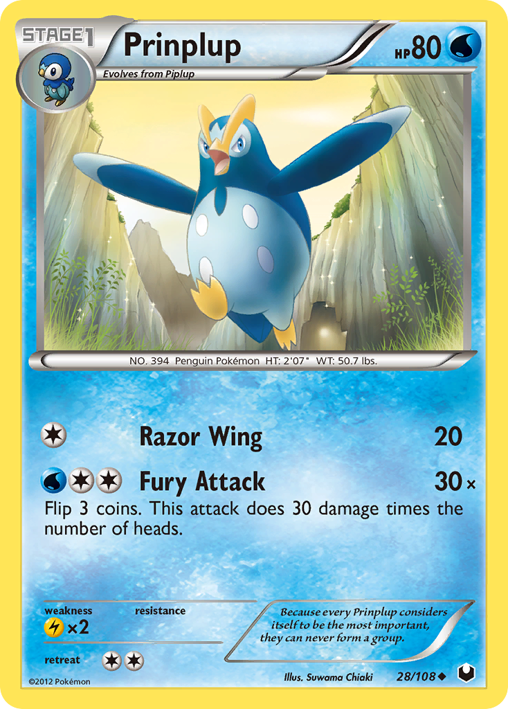 Prinplup 28/108 Pokémon Dark Explorers (2012) English card — catalogue reference