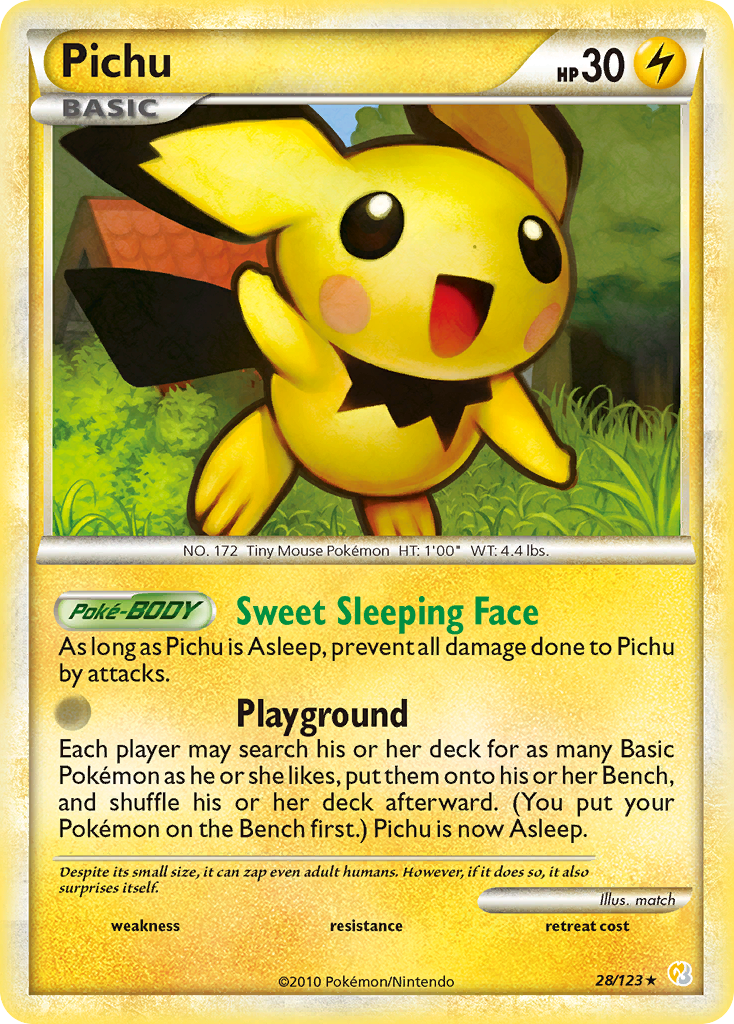 Pichu 28/123 Pokémon HeartGold & SoulSilver (2010) English card — catalogue reference