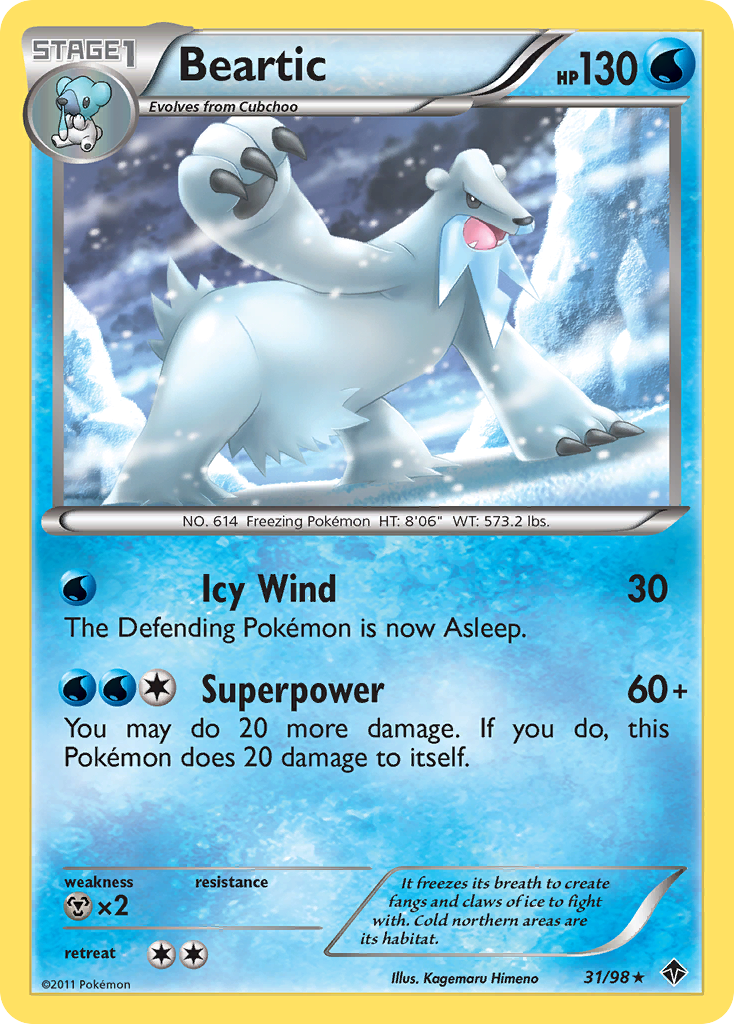 Beartic 31/98 Pokémon Emerging Powers (2011) English card — catalogue reference