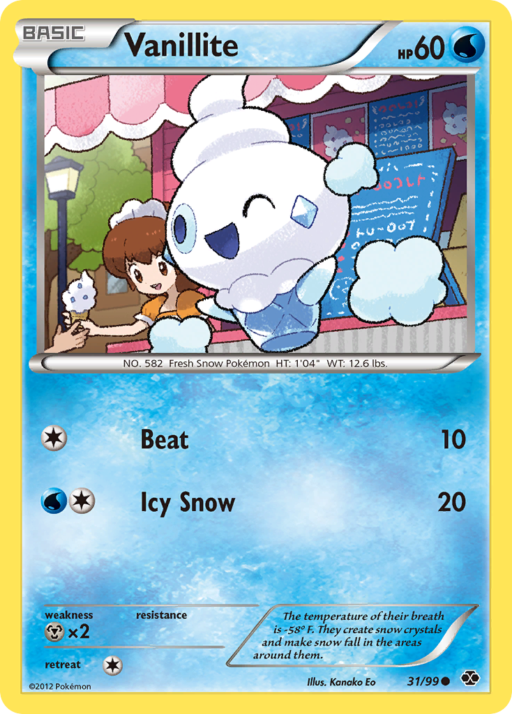 Vanillite 31/99 Pokémon Next Destinies (2012) English card — catalogue reference