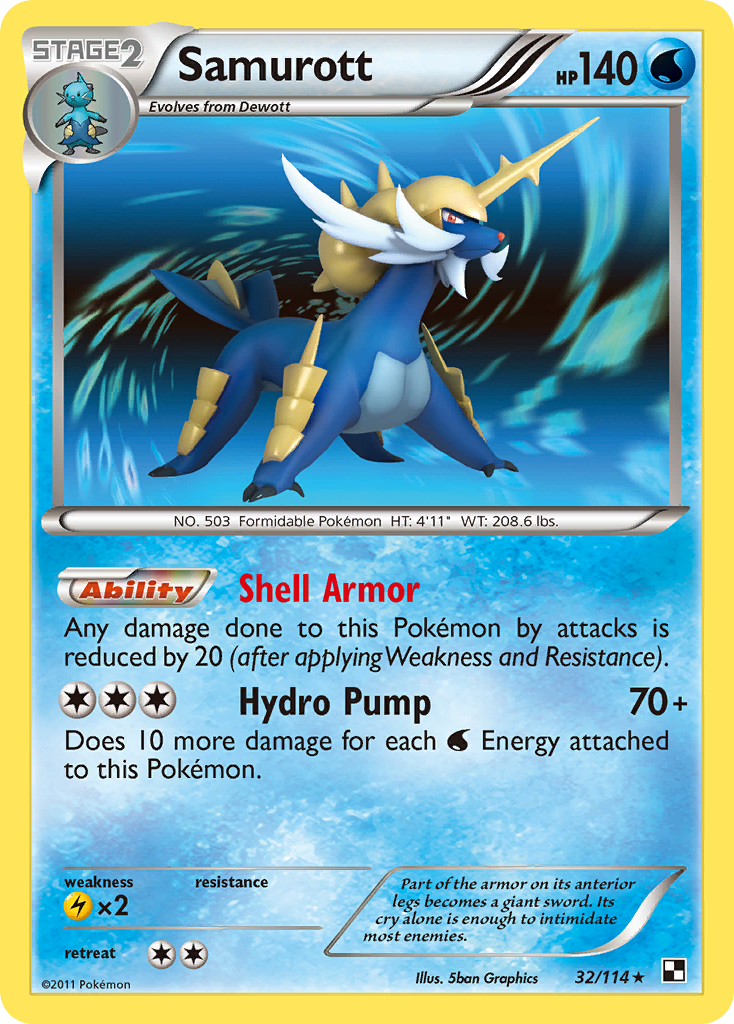 Samurott 32/114 Pokémon Black & White (2011) English card — catalogue reference