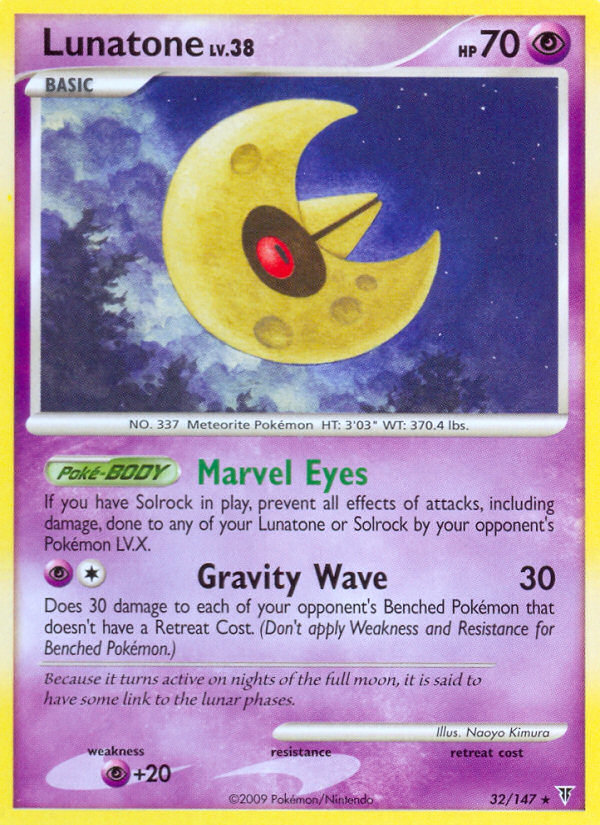 Lunatone 32/147 Pokémon Supreme Victors (2009) English card — catalogue reference