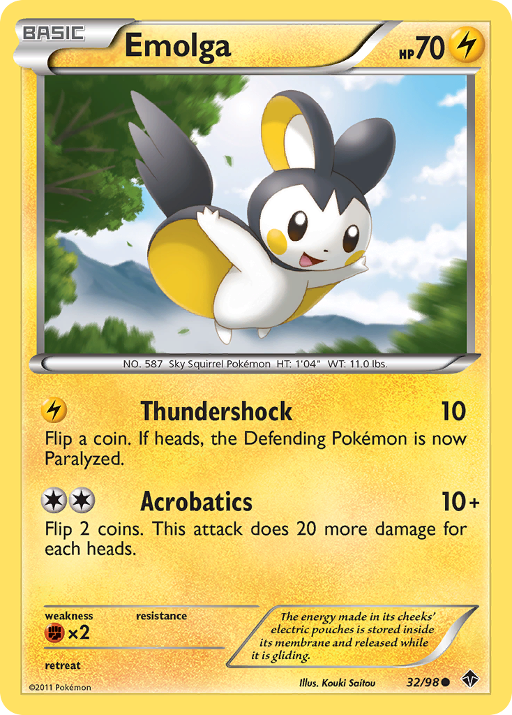 Emolga 32/98 Pokémon Emerging Powers (2011) English card — catalogue reference
