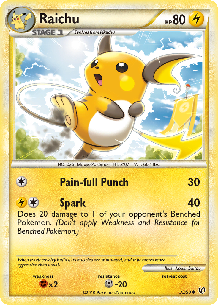 Raichu 33/90 Pokémon Undaunted (2010) English card — catalogue reference