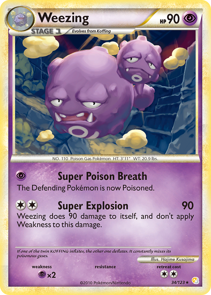 Weezing 34/123 Pokémon HeartGold & SoulSilver (2010) English card — catalogue reference
