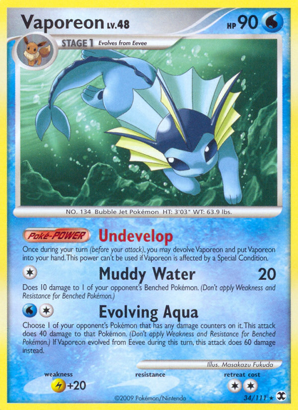 Vaporeon 34/111 Pokémon Rising Rivals (2009) English card — catalogue reference