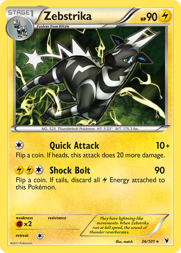 Zebstrika 36/101 Pokémon Noble Victories (2011) English card — catalogue reference