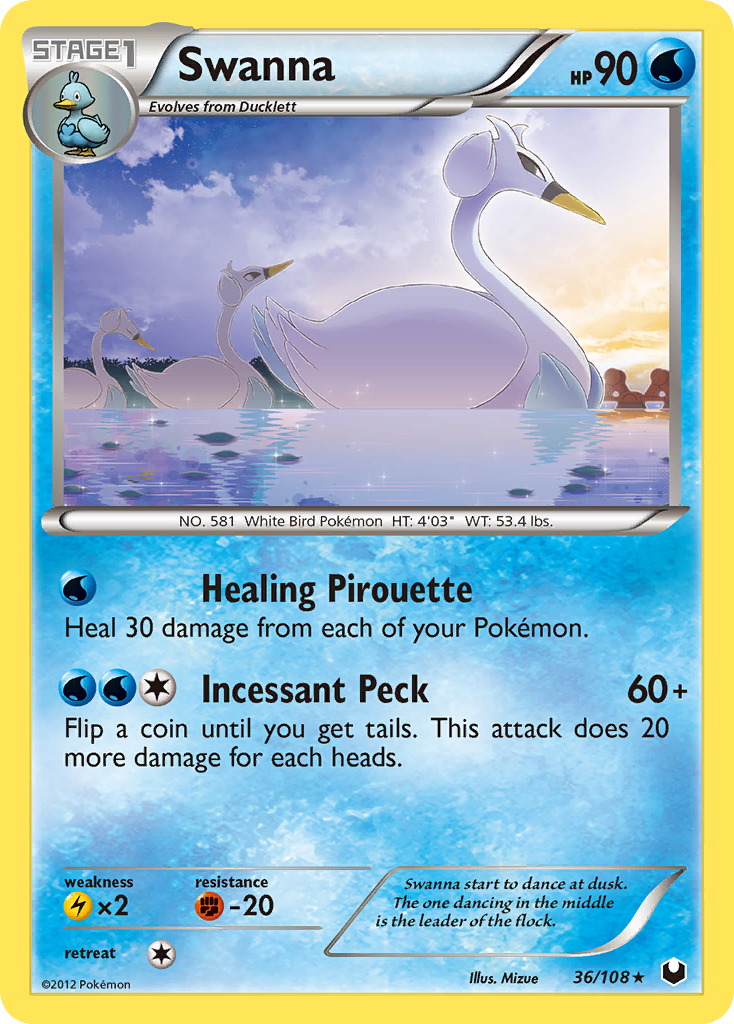 Swanna 36/108 Pokémon Dark Explorers (2012) English card — catalogue reference