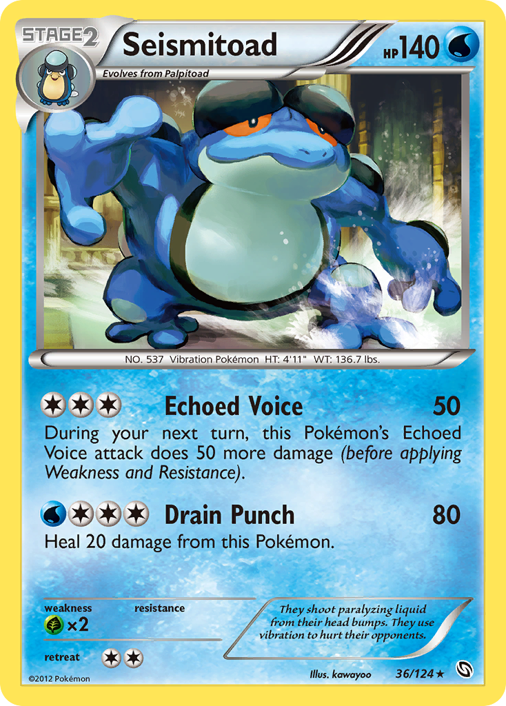 Seismitoad 36/124 Pokémon Dragons Exalted (2012) English card — catalogue reference