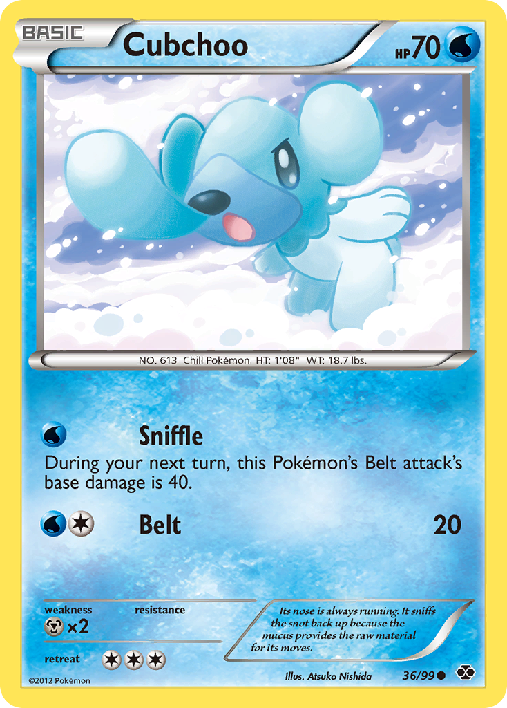 Cubchoo 36/99 Pokémon Next Destinies (2012) English card — catalogue reference