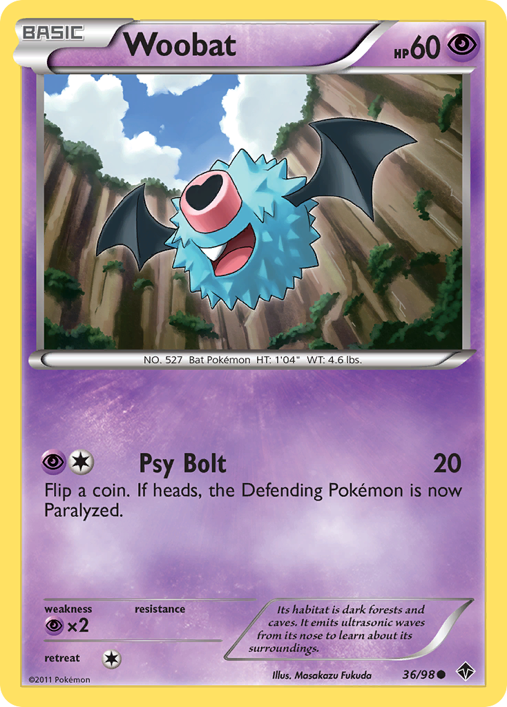 Woobat 36/98 Pokémon Emerging Powers (2011) English card — catalogue reference