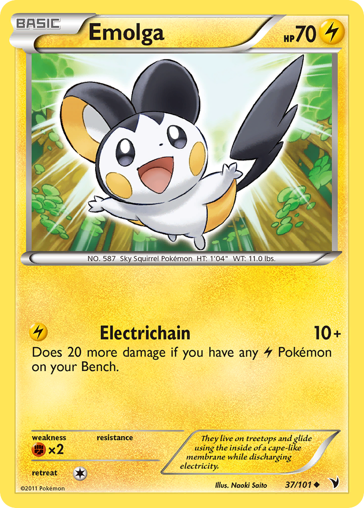 Emolga 37/101 Pokémon Noble Victories (2011) English card — catalogue reference