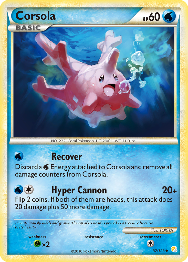 Corsola 37/123 Pokémon HeartGold & SoulSilver (2010) English card — catalogue reference