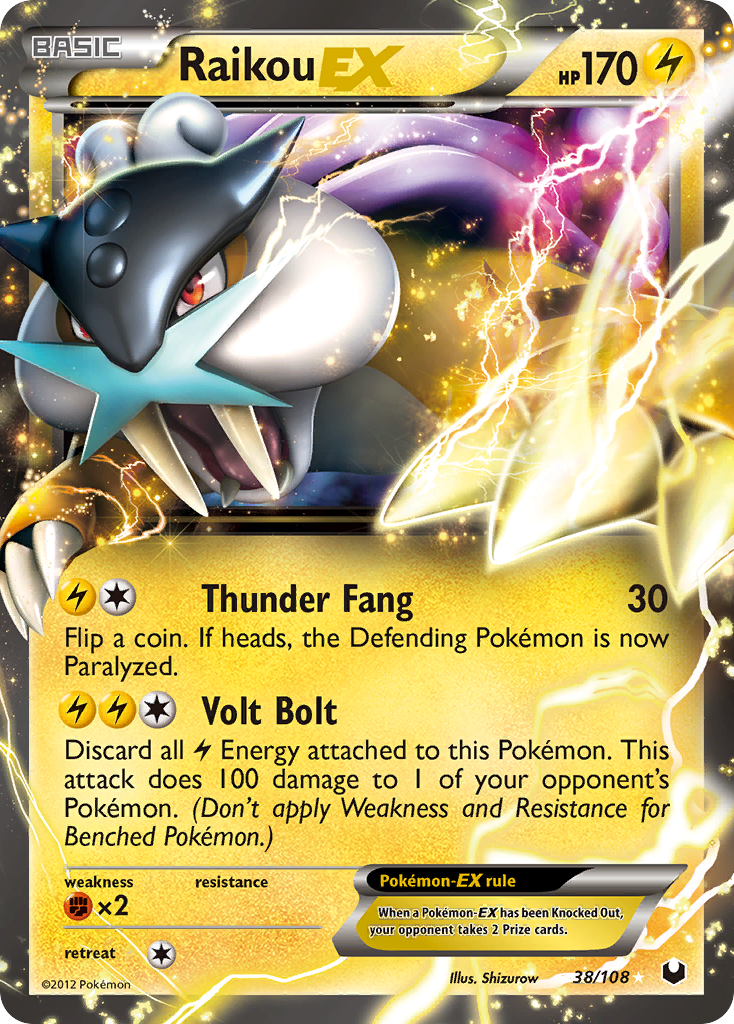 Raikou-EX 38/108 Pokémon Dark Explorers (2012) English card — catalogue reference