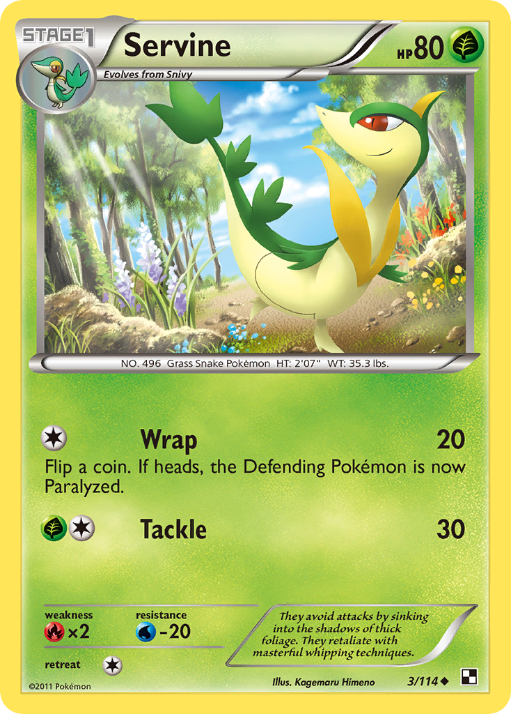 Servine 3/114 Pokémon Black & White (2011) English card — catalogue reference