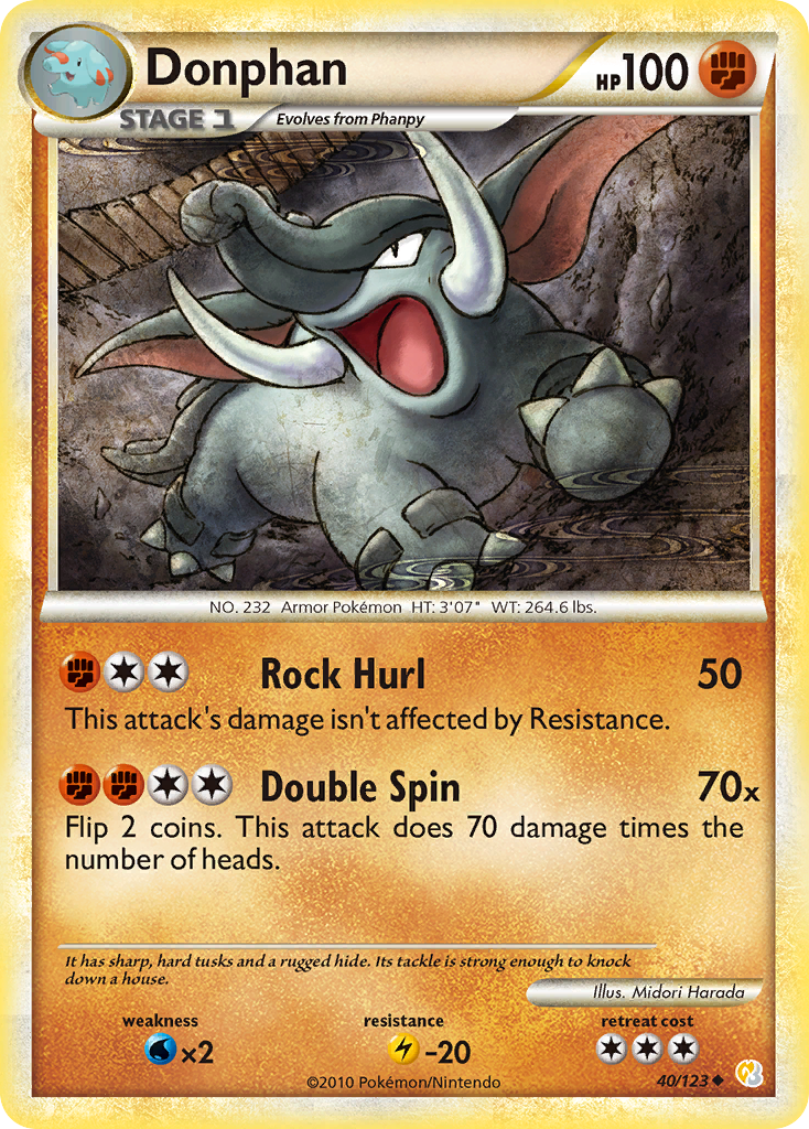 Donphan 40/123 Pokémon HeartGold & SoulSilver (2010) English card — catalogue reference