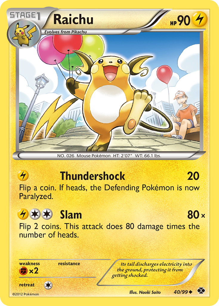 Raichu 40/99 Pokémon Next Destinies (2012) English card — catalogue reference