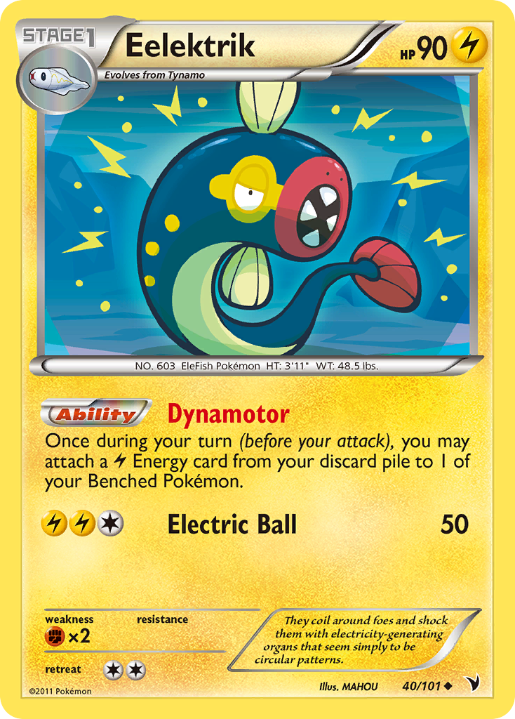 Eelektrik 40/101 Pokémon Noble Victories (2011) English card — catalogue reference