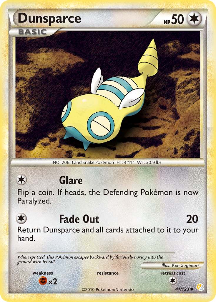 Dunsparce 41/123 Pokémon HeartGold & SoulSilver (2010) English card — catalogue reference