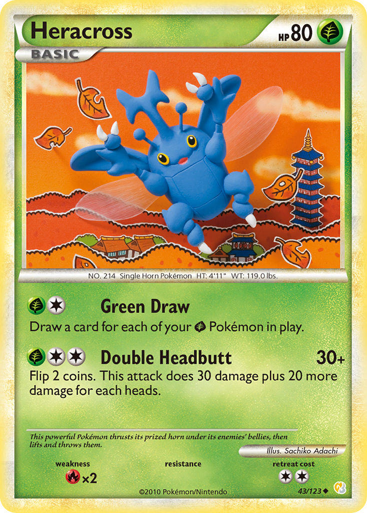 Heracross 43/123 Pokémon HeartGold & SoulSilver (2010) English card — catalogue reference