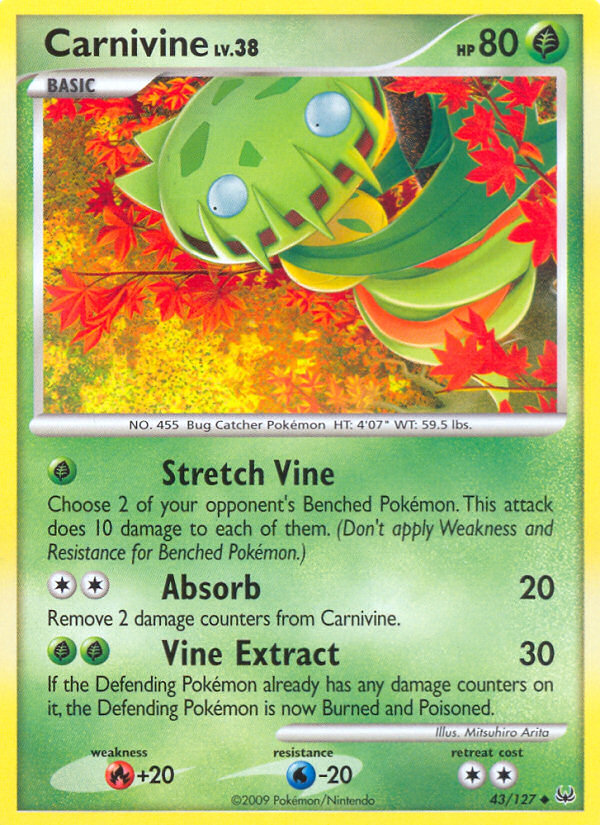 Carnivine 43/127 Pokémon Platinum (2009) English card — catalogue reference