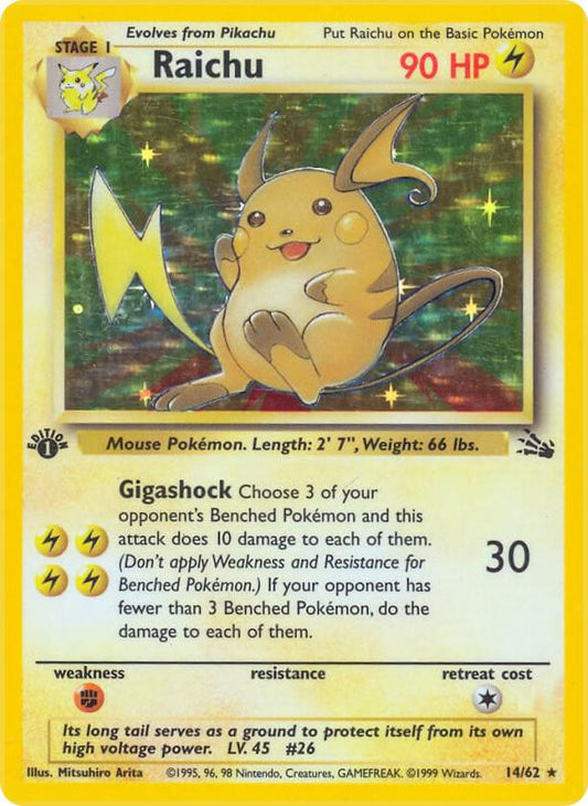 Raichu (14) Holo Rare Fossil First Edition 14/62 MP (Back)