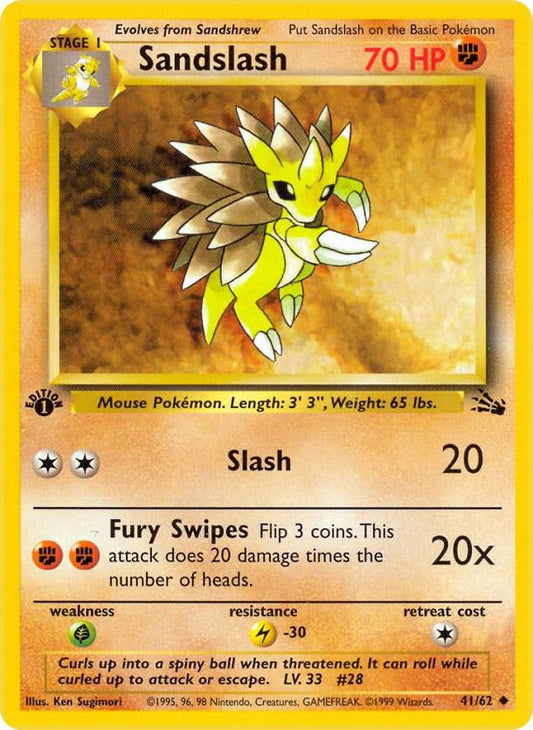 Sandslash Uncommon Fossil 41/62 MP (Back)