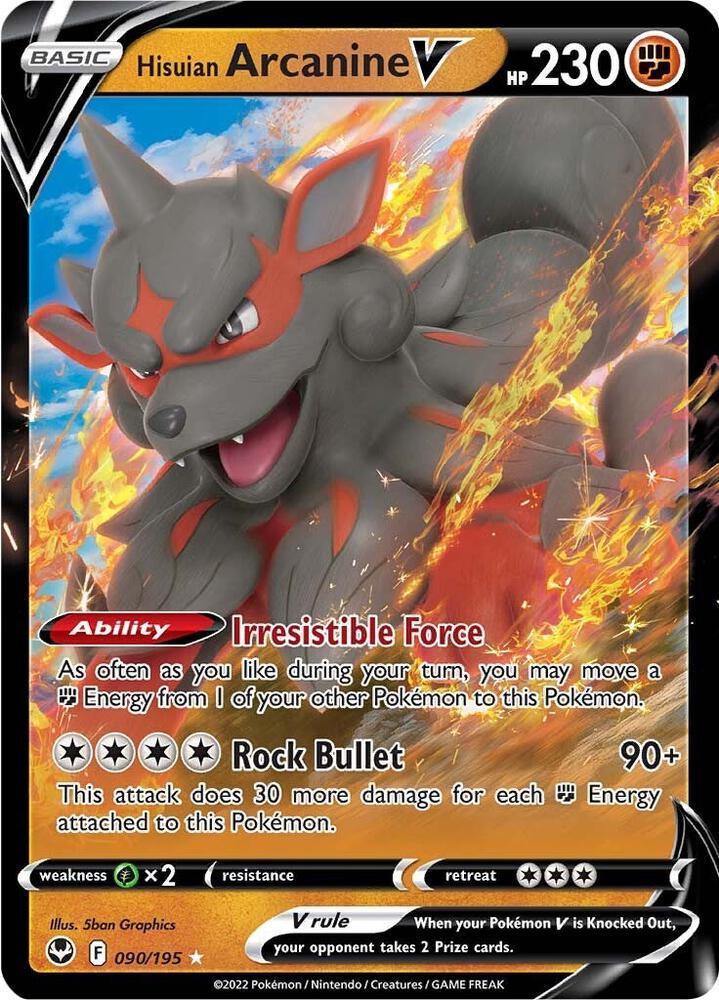 Hisuian Arcanine V Ultra Rare SWSH12: Silver Tempest 090/195 MP (Back)
