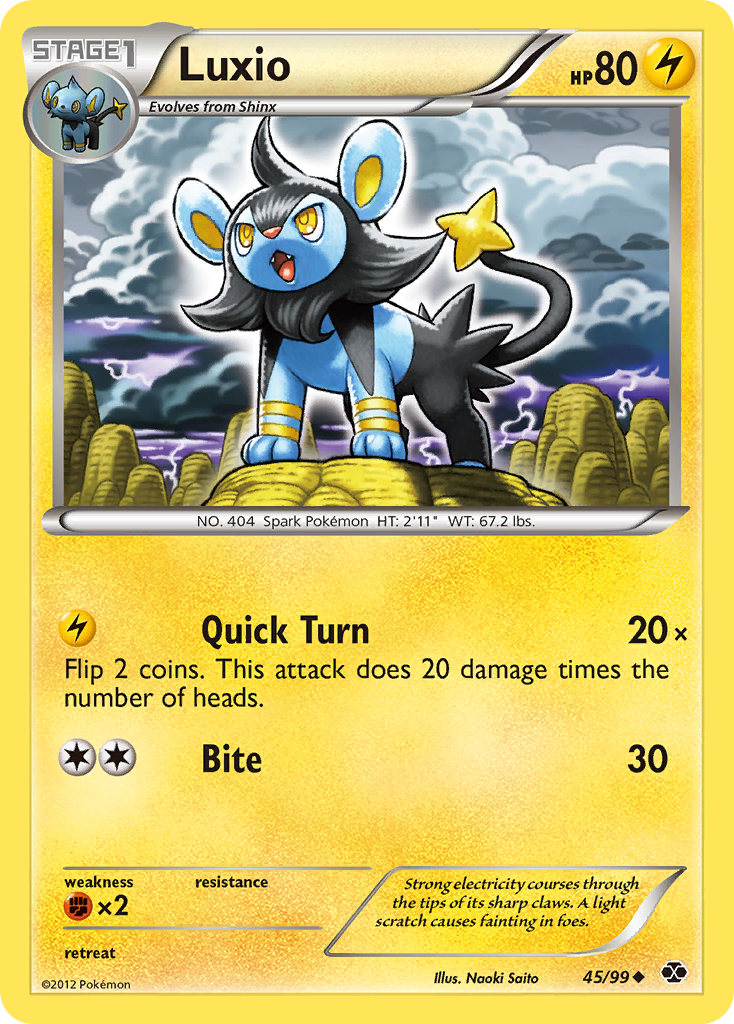 Luxio 45/99 Pokémon Next Destinies (2012) English card — catalogue reference