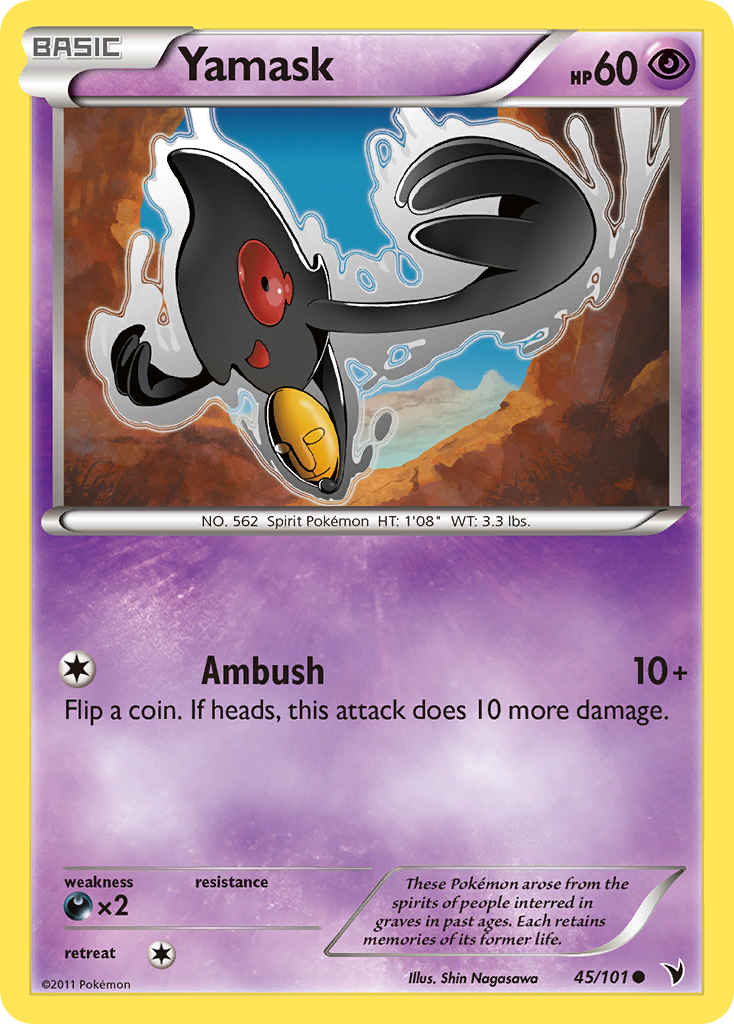 Yamask 45/101 Pokémon Noble Victories (2011) English card — catalogue reference