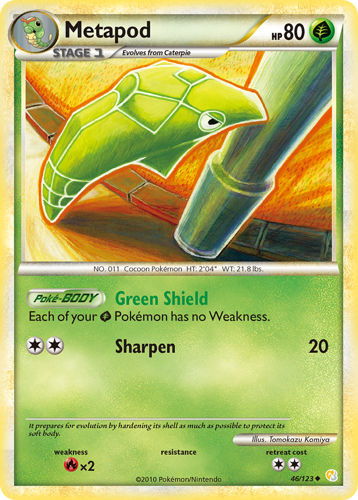 Metapod 46/123 Pokémon HeartGold & SoulSilver (2010) English card — catalogue reference