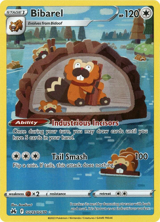 Bibarel Ultra Rare Crown Zenith: Galarian Gallery GG25/GG70 MP (Back)