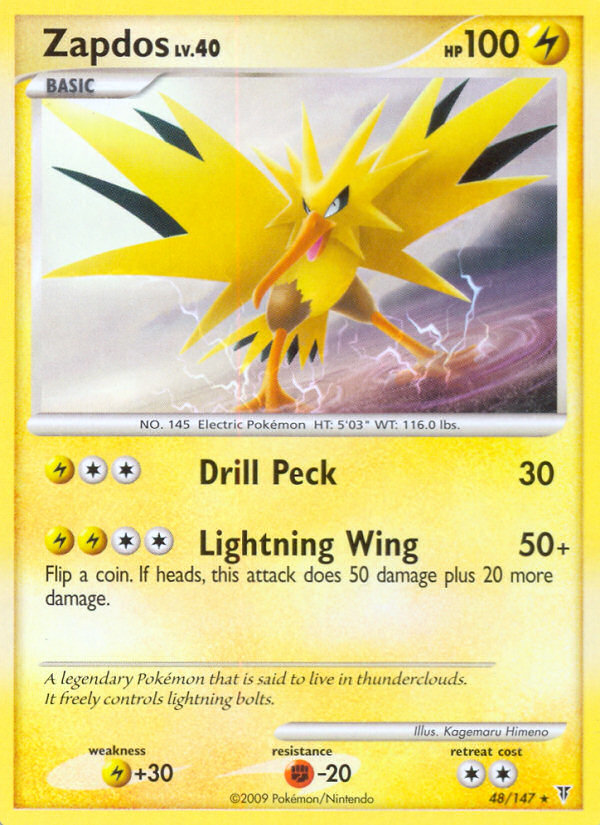 Zapdos 48/147 Pokémon Supreme Victors (2009) English card — catalogue reference