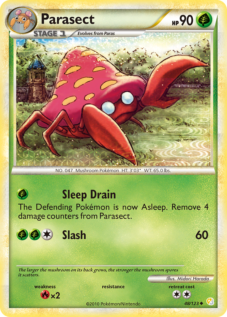 Parasect 48/123 Pokémon HeartGold & SoulSilver (2010) English card — catalogue reference