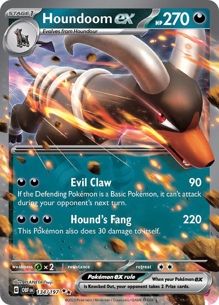 Houndoom ex Double Rare SV03: Obsidian Flames 134/197 MP (Back)