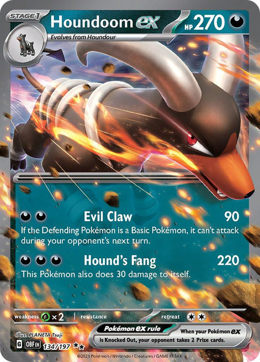 Houndoom ex Double Rare SV03: Obsidian Flames 134/197 MP (Back)