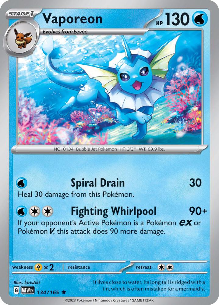 Vaporeon Rare SV: Scarlet & Violet 151 134/165 MP (Back)