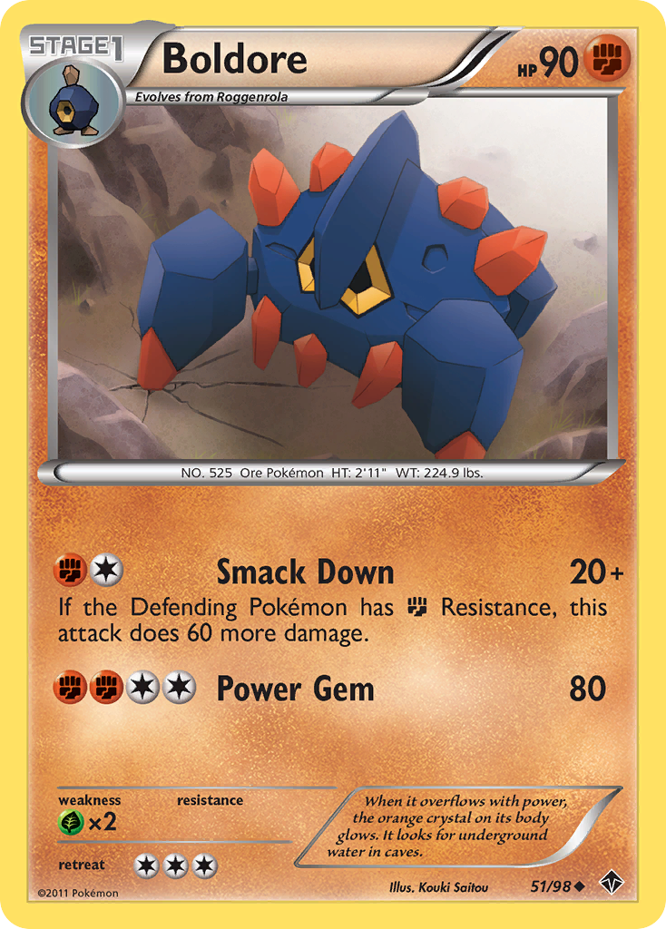 Boldore 51/98 Pokémon Emerging Powers (2011) English card — catalogue reference