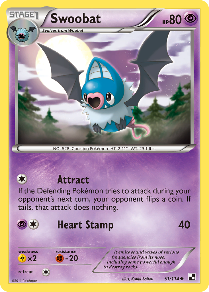 Swoobat 51/114 Pokémon Black & White (2011) English card — catalogue reference