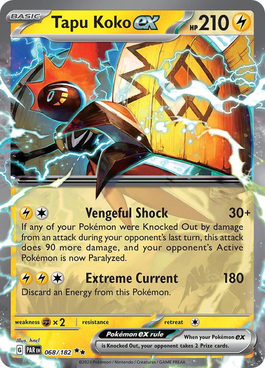 Tapu Koko ex Double Rare SV04: Paradox Rift 068/182 MP (Back)