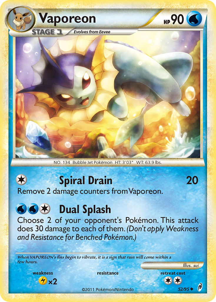 Vaporeon 52/95 Pokémon Call of Legends (2011) English card — catalogue reference