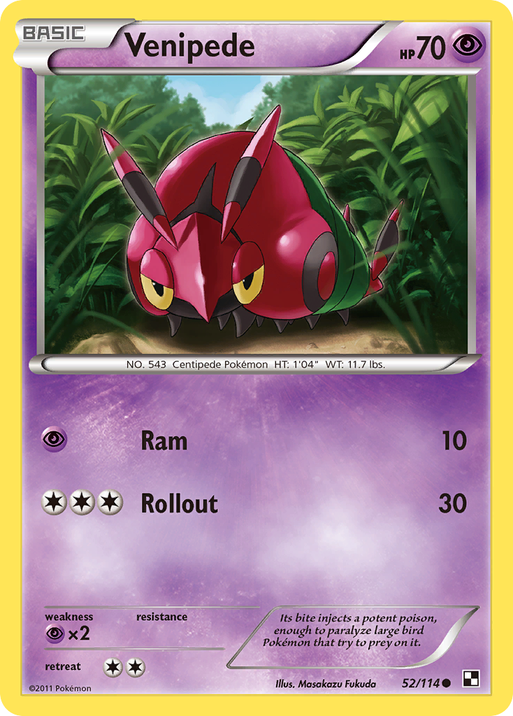 Venipede 52/114 Pokémon Black & White (2011) English card — catalogue reference